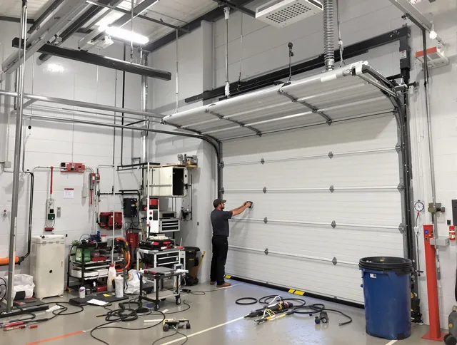 North Tustin Garage Door Repair certified technician performing commercial door repair at a North Tustin business facility