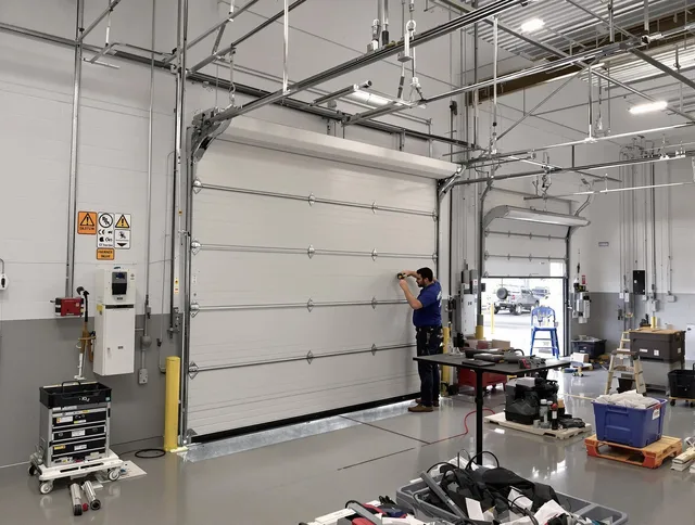 Commercial garage door repair being performed by North Tustin Garage Door Repair expert in North Tustin