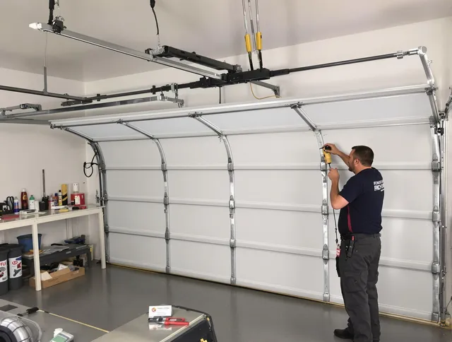 North Tustin Garage Door Repair certified technician performing overhead door system repair in North Tustin