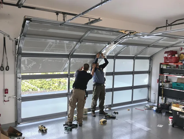 North Tustin Garage Door Repair expert performing precise panel replacement on North Tustin garage door