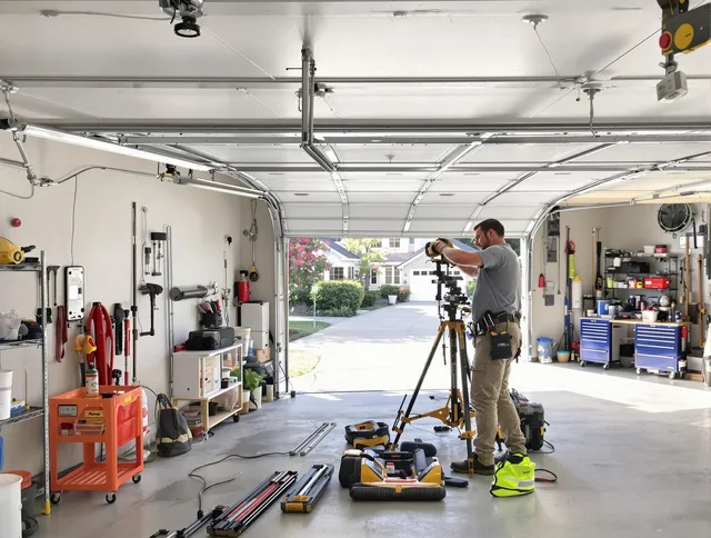 North Tustin Garage Door Repair specialist performing laser-guided track alignment in North Tustin
